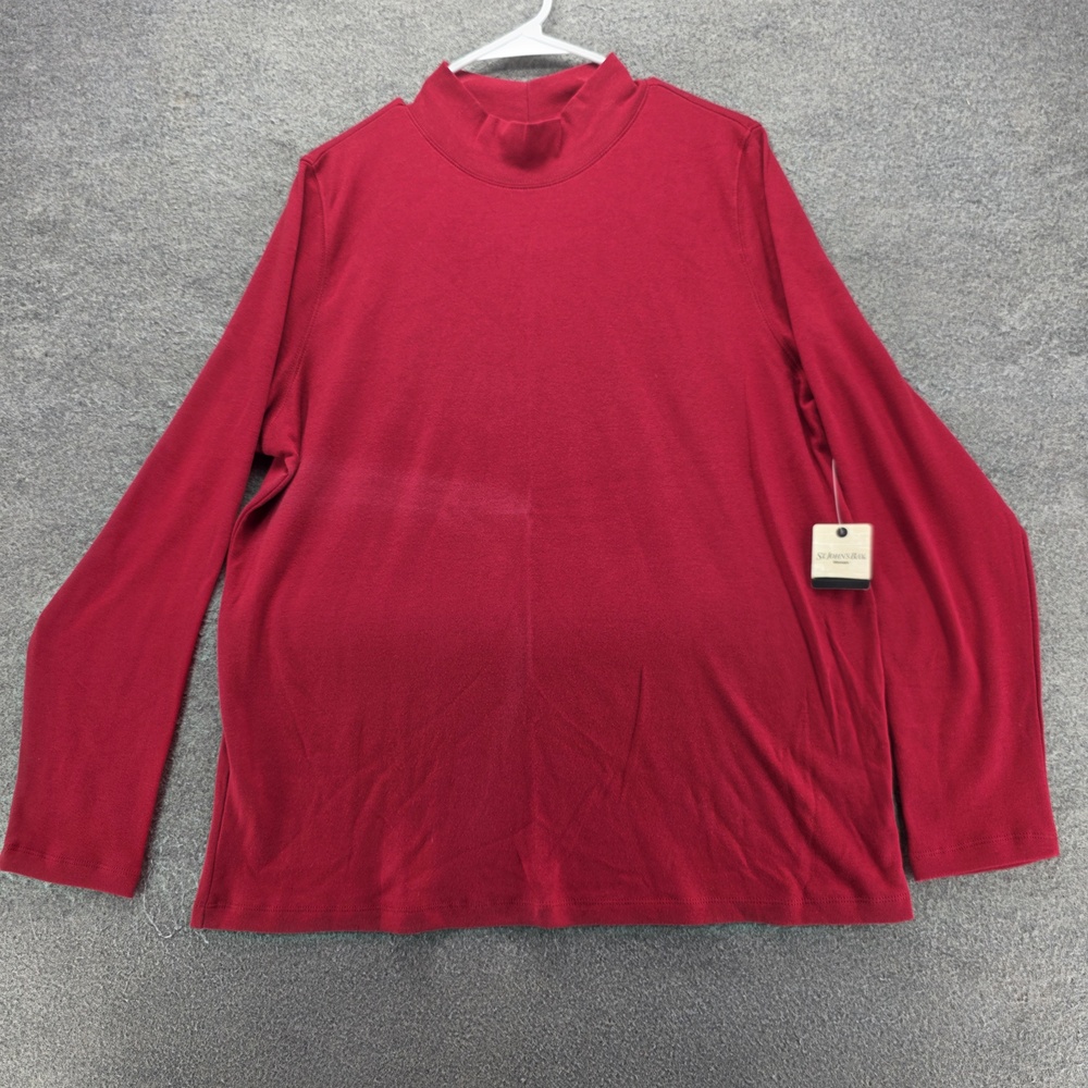 St. John's Bay T-Shirt Womens 1X Red Mock Neck Long Sleeve Jersey Stretch